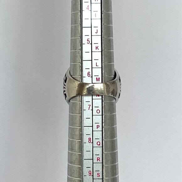 Sterling Silver 925 Chunky Oval Black Onyx Cab Pierced Scrollwork Ring Sz 6.5 - Picture 9 of 16